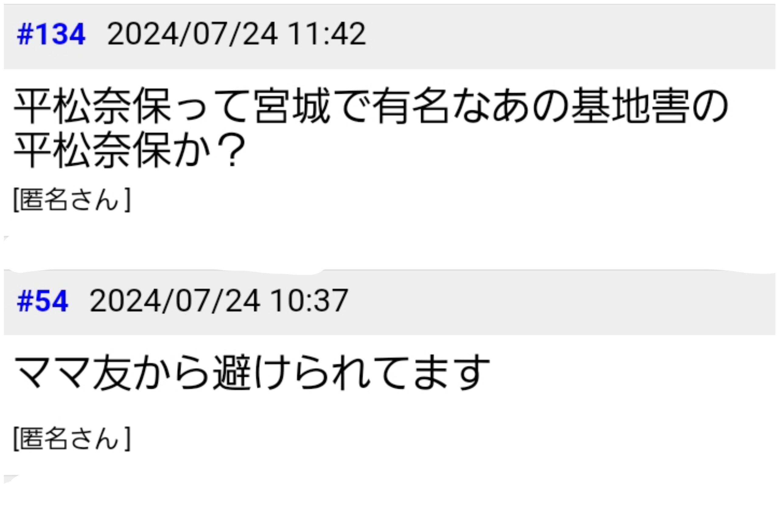 平松奈保。ママ友からの評判コメント画像