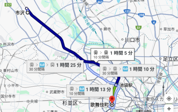 高橋充。自宅からトー横までの距離を示した地図