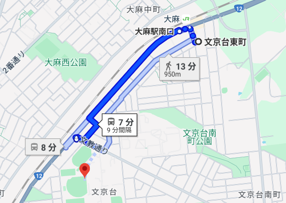 川村羽音　大学までの道のりの地図画像